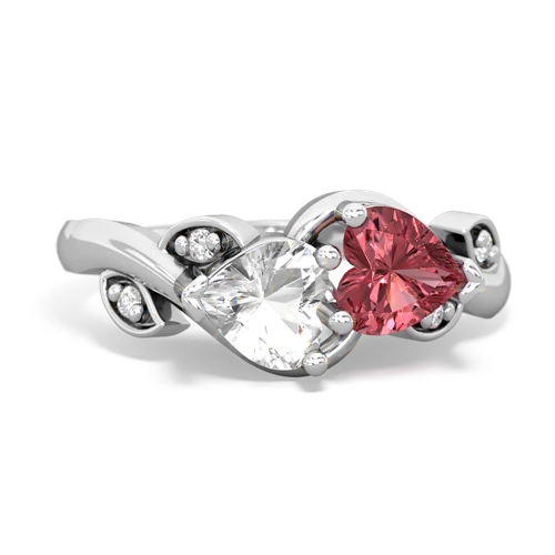 White Topaz Genuine White Topaz with Genuine Pink Tourmaline Floral Elegance ring Ring