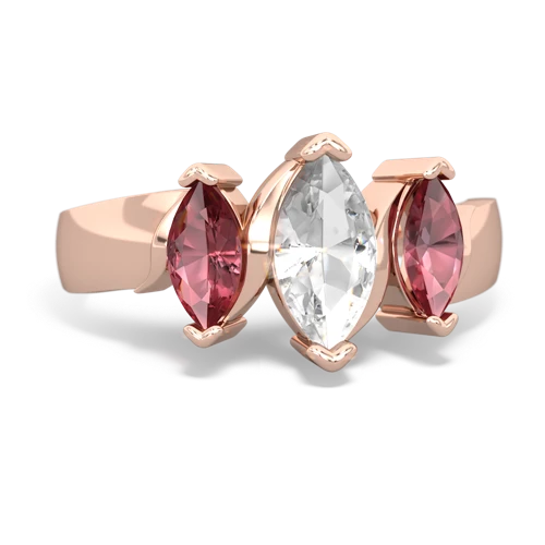 White Topaz Genuine White Topaz with Genuine Pink Tourmaline and  Three Peeks ring Ring