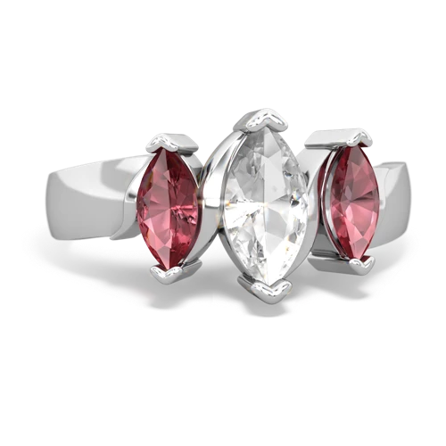 White Topaz Genuine White Topaz with Genuine Pink Tourmaline and Genuine Black Onyx Three Peeks ring Ring