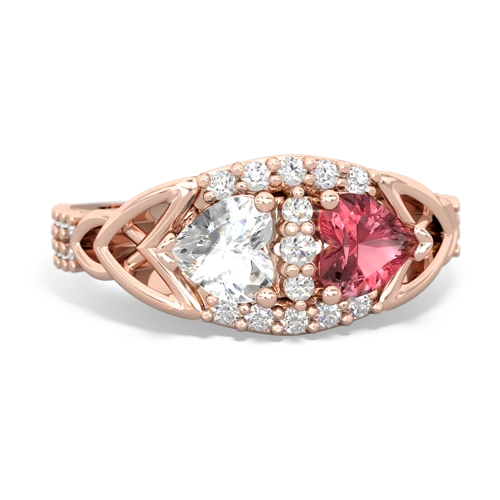 White Topaz Genuine White Topaz with Genuine Pink Tourmaline Celtic Knot Engagement ring Ring