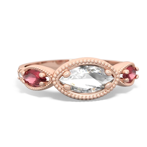 White Topaz Genuine White Topaz with Genuine Pink Tourmaline and  Antique Style Keepsake ring Ring