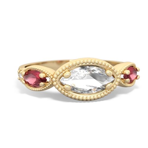 White Topaz Genuine White Topaz with Genuine Pink Tourmaline and Lab Created Ruby Antique Style Keepsake ring Ring