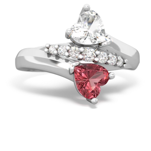 White Topaz Genuine White Topaz with Genuine Pink Tourmaline Heart to Heart Bypass ring Ring