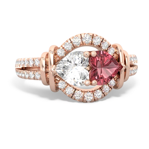 White Topaz Genuine White Topaz with Genuine Pink Tourmaline Art-Deco Keepsake ring Ring
