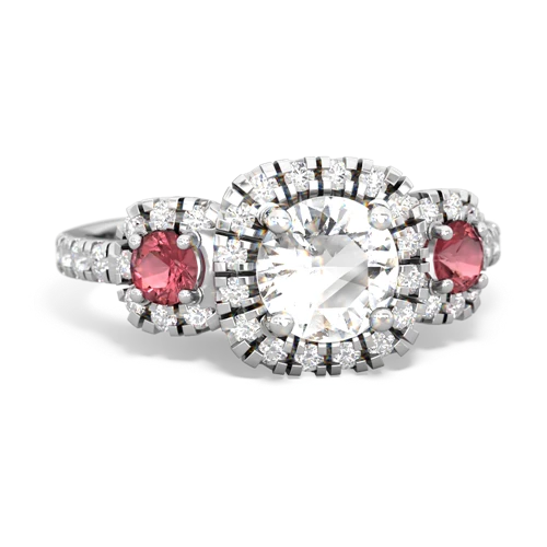 white topaz-tourmaline three stone regal ring