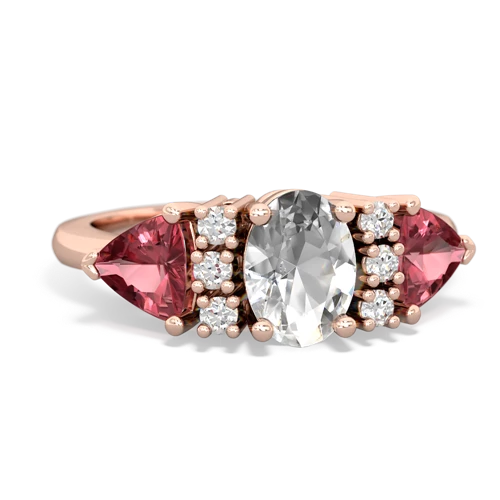 White Topaz Genuine White Topaz with Genuine Pink Tourmaline and Lab Created Ruby Antique Style Three Stone ring Ring