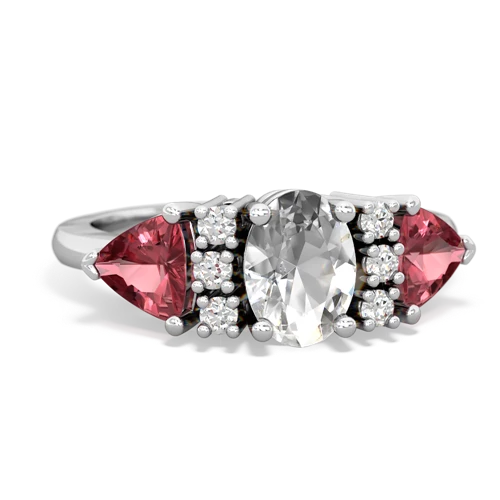 White Topaz Genuine White Topaz with Genuine Pink Tourmaline and  Antique Style Three Stone ring Ring