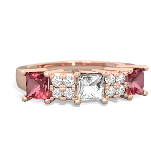 White Topaz Genuine White Topaz with Genuine Pink Tourmaline and Genuine Emerald Three Stone ring Ring