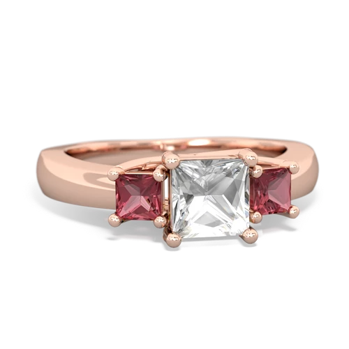 White Topaz Genuine White Topaz with Genuine Pink Tourmaline and Lab Created Ruby Three Stone Trellis ring Ring