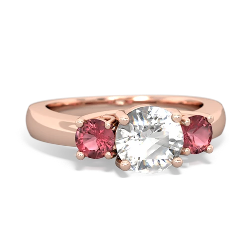 White Topaz Genuine White Topaz with Genuine Pink Tourmaline and  Three Stone Trellis ring Ring