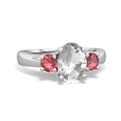 White Topaz Genuine White Topaz with Genuine Pink Tourmaline Three Stone Trellis ring Ring