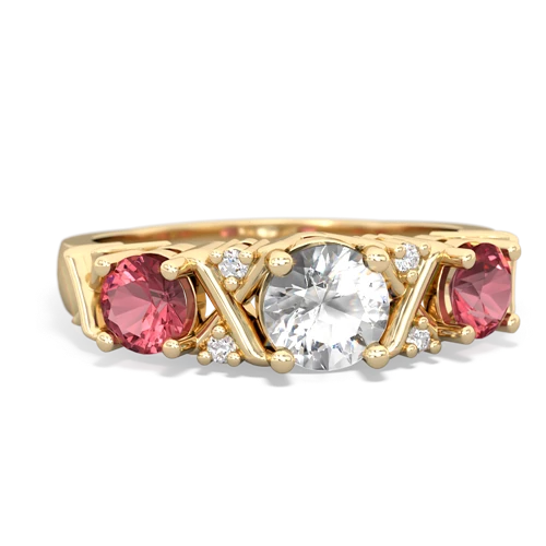 White Topaz Genuine White Topaz with Genuine Pink Tourmaline and Genuine Fire Opal Hugs and Kisses ring Ring