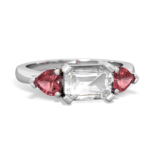 White Topaz Genuine White Topaz with Genuine Pink Tourmaline and Lab Created Ruby Three Stone ring Ring