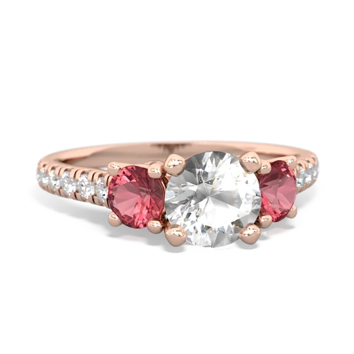White Topaz Genuine White Topaz with Genuine Pink Tourmaline and  Pave Trellis ring Ring