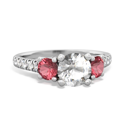White Topaz Genuine White Topaz with Genuine Pink Tourmaline and Genuine Fire Opal Pave Trellis ring Ring