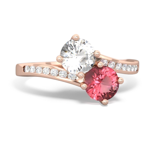 White Topaz Genuine White Topaz with Genuine Pink Tourmaline Keepsake Two Stone ring Ring