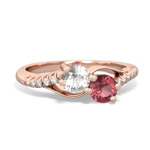 White Topaz Genuine White Topaz with Genuine Pink Tourmaline Two Stone Infinity ring Ring