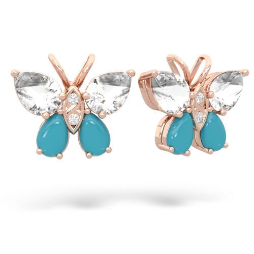 white topaz-turquoise butterfly earrings