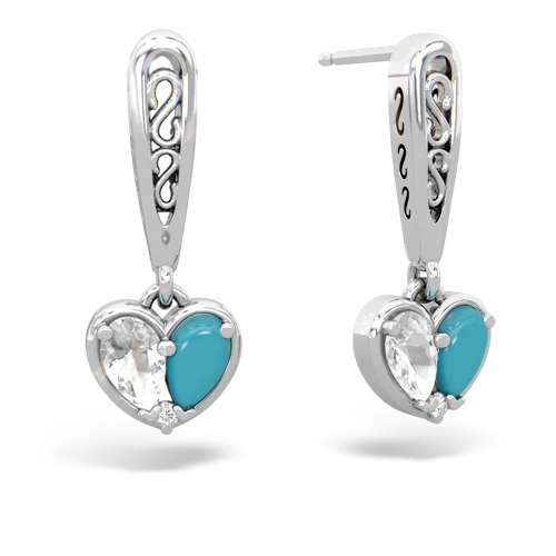 white topaz-turquoise filligree earrings