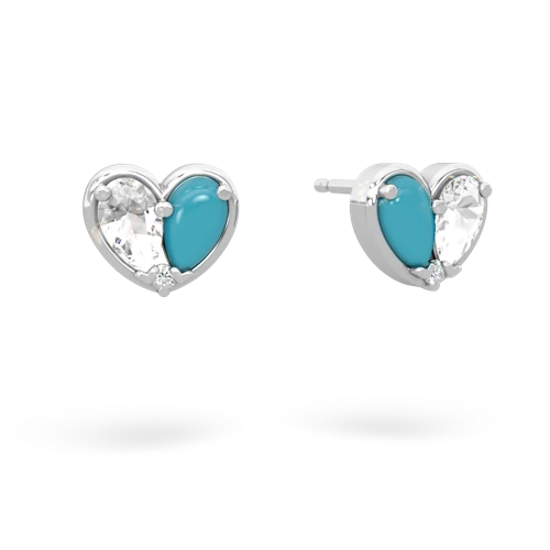 white topaz-turquoise one heart earrings