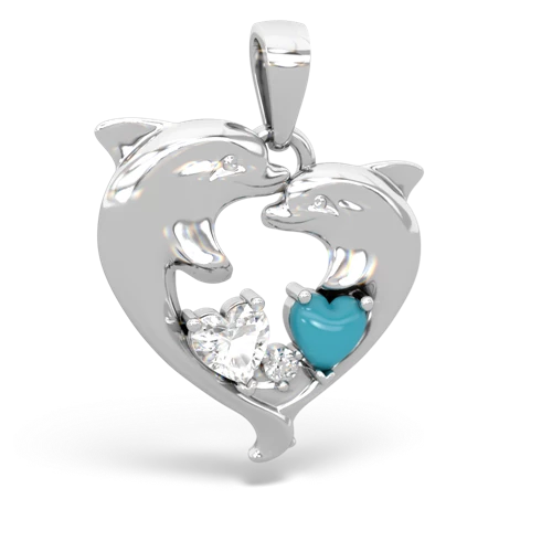 white topaz-turquoise dolphins pendant