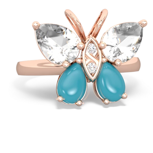 white topaz-turquoise butterfly ring
