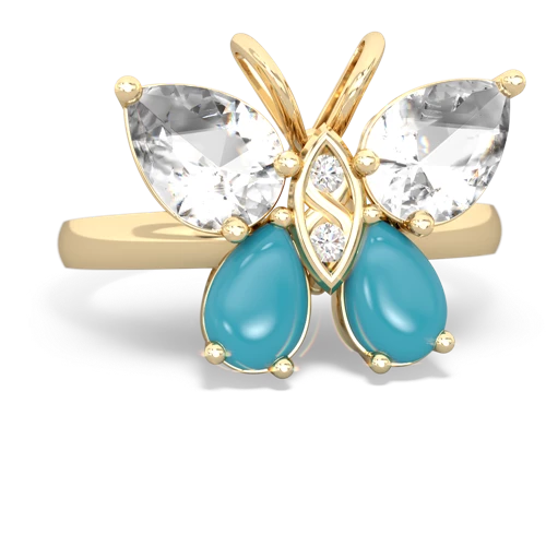 white topaz-turquoise butterfly ring
