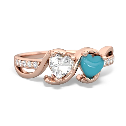 white topaz-turquoise double heart ring