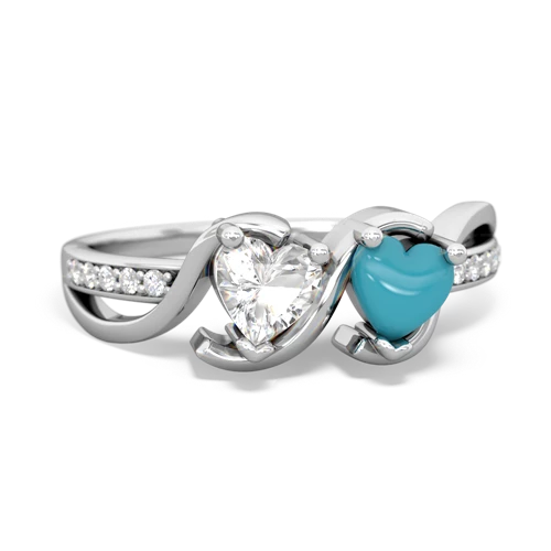 white topaz-turquoise double heart ring