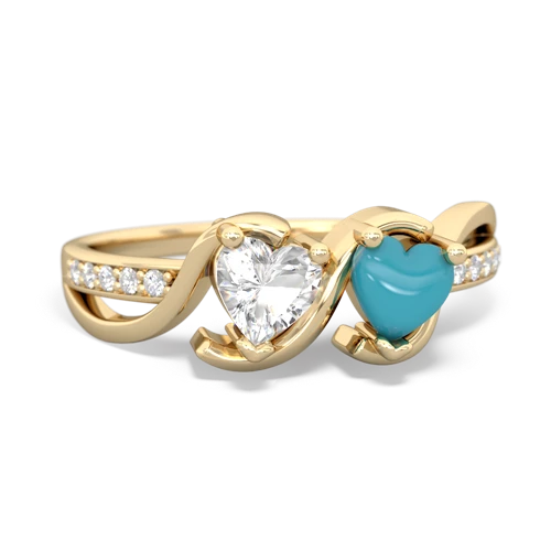 white topaz-turquoise double heart ring