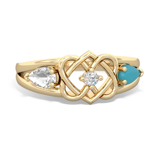 white topaz-turquoise double heart ring