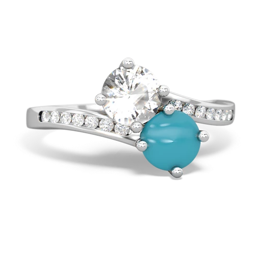 white topaz-turquoise two stone channel ring