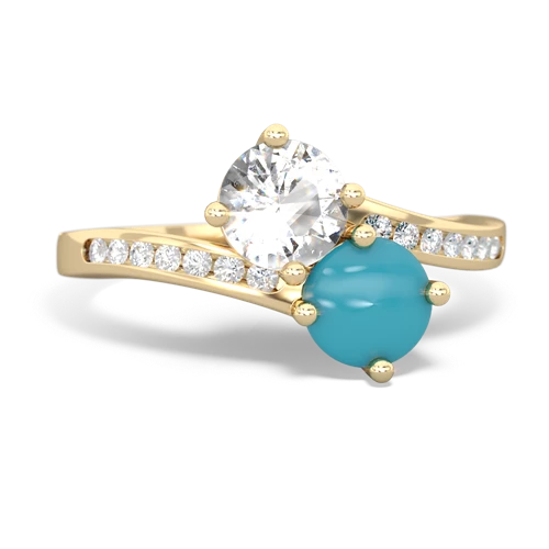 white topaz-turquoise two stone channel ring
