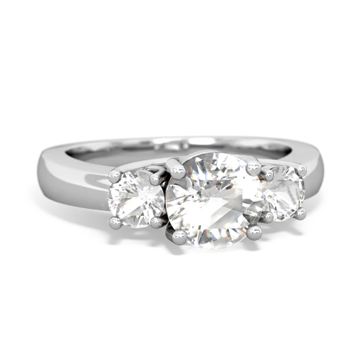 White Topaz Genuine White Topaz with Genuine White Topaz and Lab Created Pink Sapphire Three Stone Trellis ring Ring
