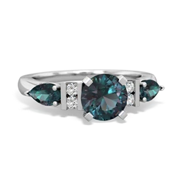 Turquoise 6Mm Round Eternal Embrace Engagement 14K White Gold ring R2005