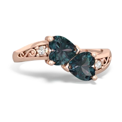 Alexandrite Snuggling Hearts 14K Rose Gold ring R2178