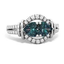 Alexandrite Art-Deco Keepsake 14K White Gold ring R5630