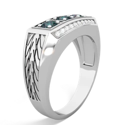 Aquamarine Three Stone Tire Tread Men's 14K White Gold ring R0520