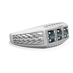 Blue Topaz Three Stone Tire Tread Men's 14K White Gold ring R0520