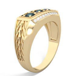 Aquamarine Three Stone Tire Tread Men's 14K Yellow Gold ring R0520