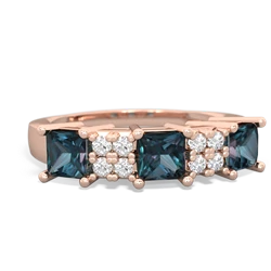 Alexandrite Three Stone Diamond Cluster 14K Rose Gold ring R2592