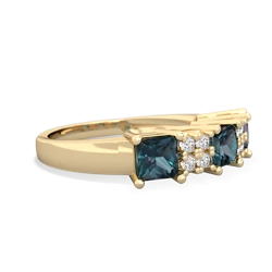 Emerald Three Stone Diamond Cluster 14K Yellow Gold ring R2592