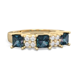 Aquamarine Three Stone Diamond Cluster 14K Yellow Gold ring R2592