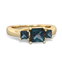 Lab Emerald Three Stone Trellis 14K Yellow Gold ring R4015