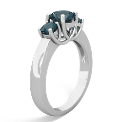 Lab Emerald Three Stone Round Trellis 14K White Gold ring R4018