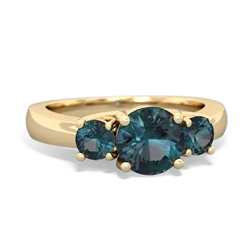 London Topaz Three Stone Round Trellis 14K Yellow Gold ring R4018