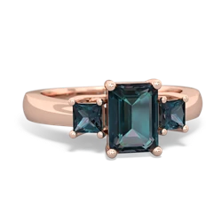 Lab Emerald Three Stone Emerald-Cut Trellis 14K Rose Gold ring R4021