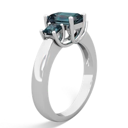 Ruby Three Stone Emerald-Cut Trellis 14K White Gold ring R4021