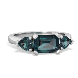 Blue Topaz Three Stone 14K White Gold ring R5235