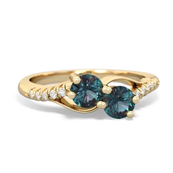 Alexandrite Infinity Pave Two Stone 14K Yellow Gold ring R5285